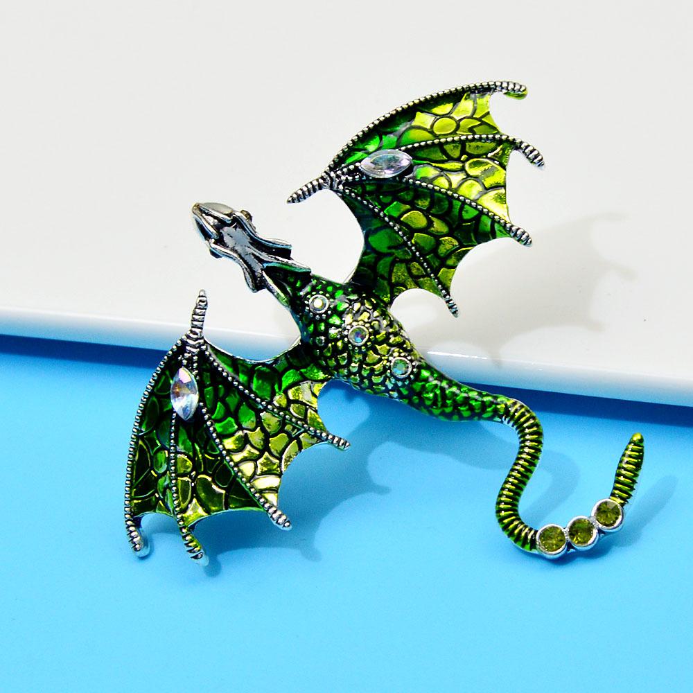 Enamel Dragon Brooches For Women Men 6-color Rhinestone Flying Legand Animal Party Office Brooch Pins Gifts