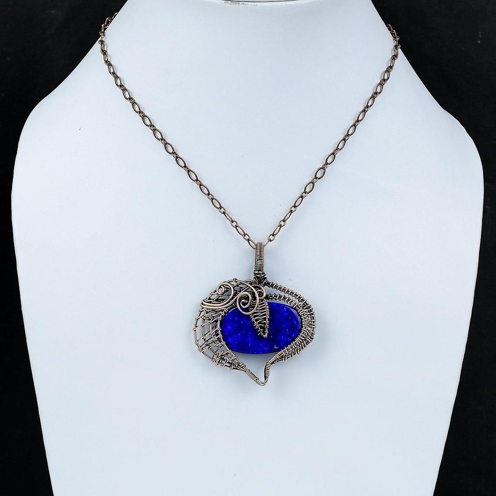 Подвеска из лазурита, медная проволочная обертка, элегантная подвеска ручной работы, проволочная обертка, ювелирные изделия для подарка, подвеска из натурального драгоценного камня, медные украшения