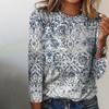 Autumn and Winter Women's Long Sleeve 3d Printed Floral Print T-Shirt Women Streetwear Round Neck Long Sleeve