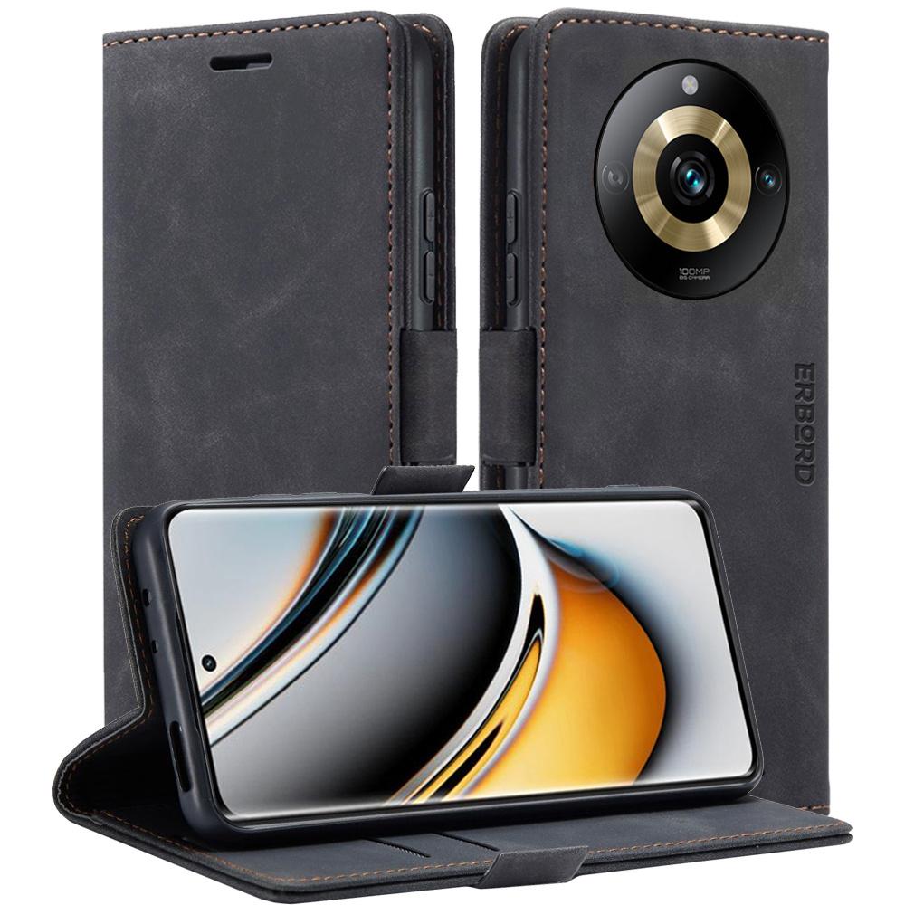 Realme 11 Pro 5G / Pro+ 5G Case, ERBORD Vintage Wallet Flip Cover, Black