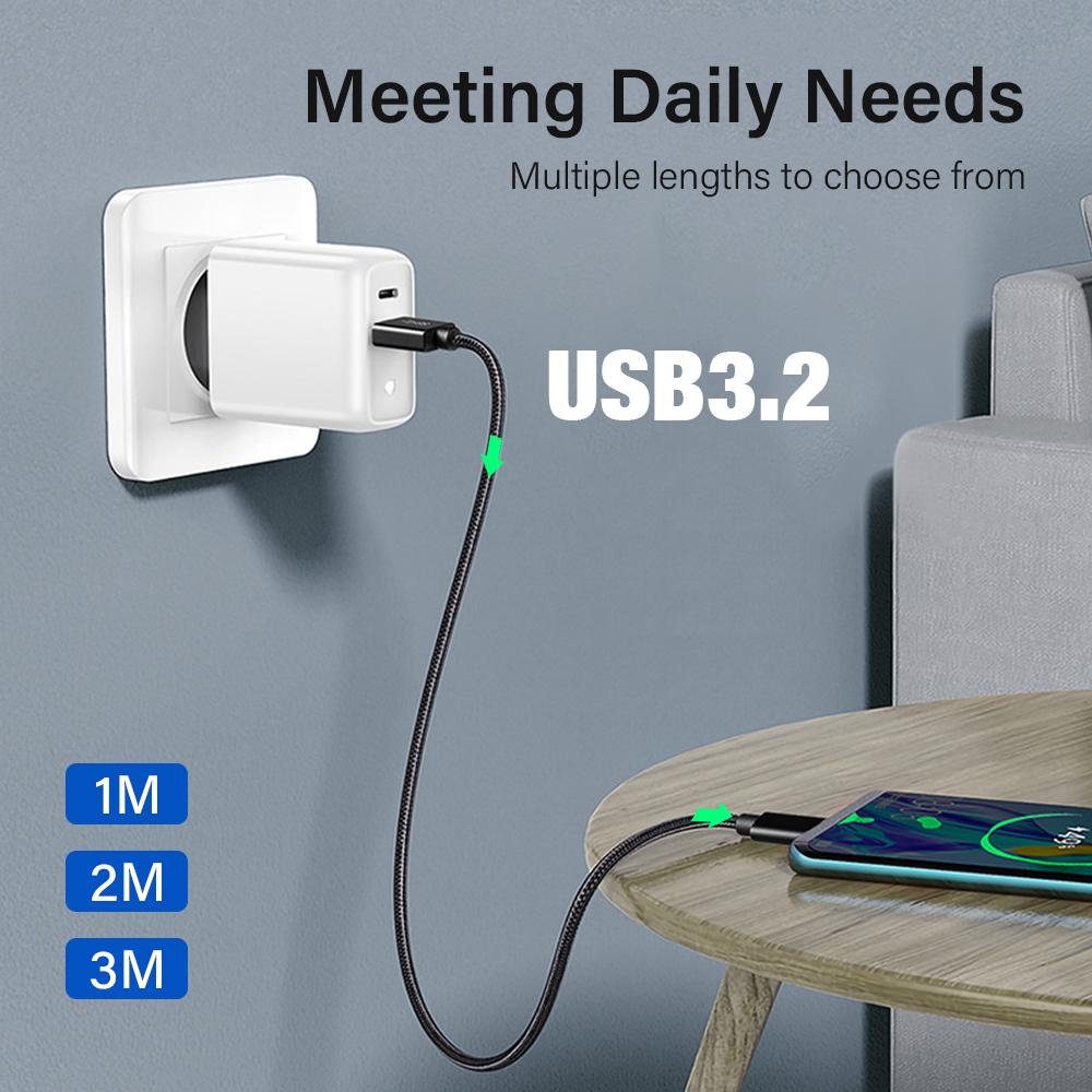 Кабель USB3.2 Gen2 10 Гбит/с Кабель USB C 3A 60 Вт QC3.0 Быстрая зарядка для iPhone 15 Samsung NVMe Внешний жесткий диск Android Кабель для передачи данных