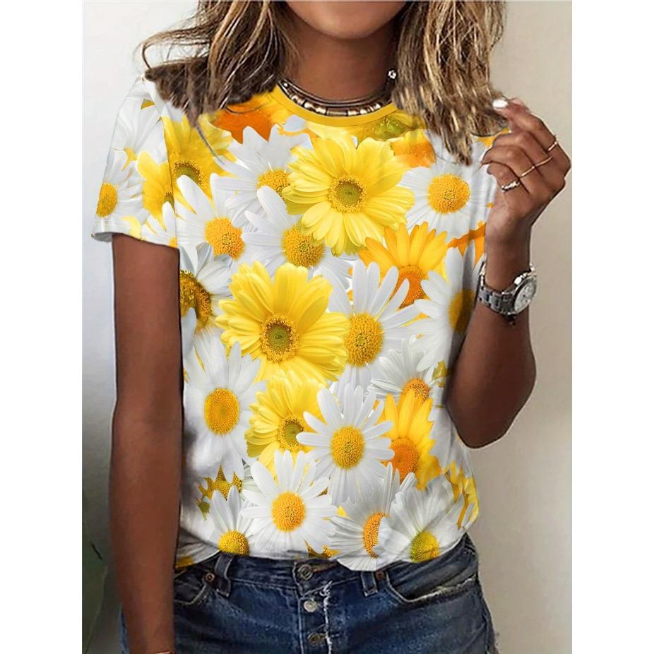 Женская футболка с принтом в виде бабочки и цветов - Удобная футболка с коротким рукавом и круглым вырезом, модная 3D-печать