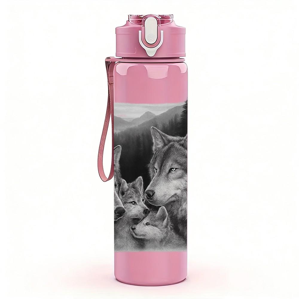 1PC Two Cats Cuddling Portrait Print 750ml Color Plastic Sports Water Bottle Leakproof Flip Straw Lid Suitable for Sports Office Home Use