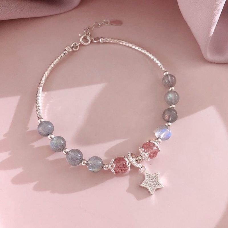 Exquisite Pink Bracelets For Women Cute Star Moon Bracelet Metal Chain Beads Bracelet Sister Girlfriend Gift