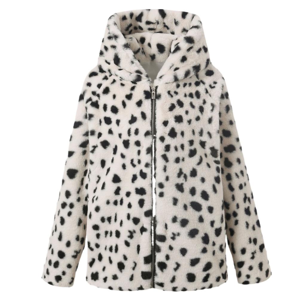 Новая осенне-зимняя модная леопардовая шуба из искусственного меха, свободная шуба с капюшоном из искусственного меха ягненка