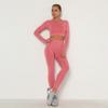 Women Seamless Yoga Suit Sweat Absorbing Hip Lifting High Waist Fitness Pants Tight Long Sleeve Sports Suit