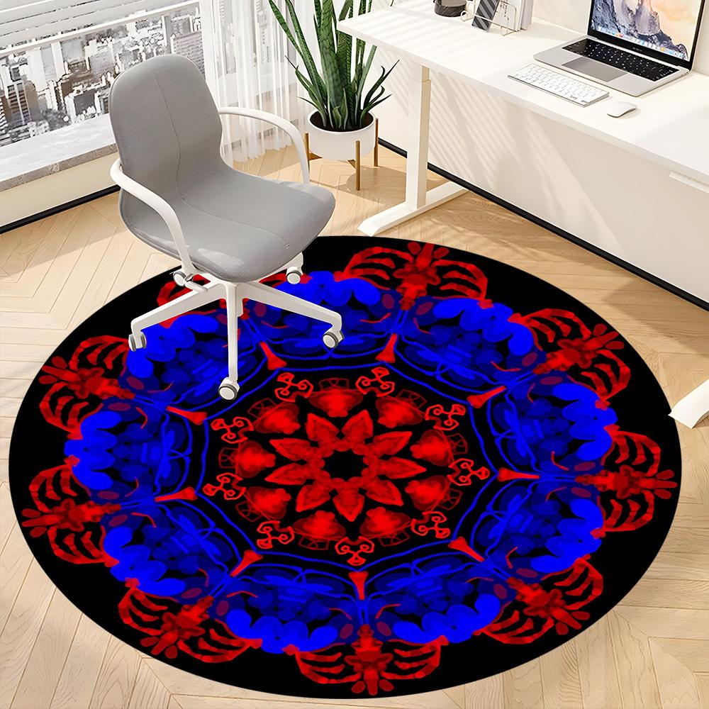 1pc Red Blue Mandala Pattern Chair Carpet for Office, Non-slip, Soft and Durable Rug, Perfect for Office, Living Room yy251103162