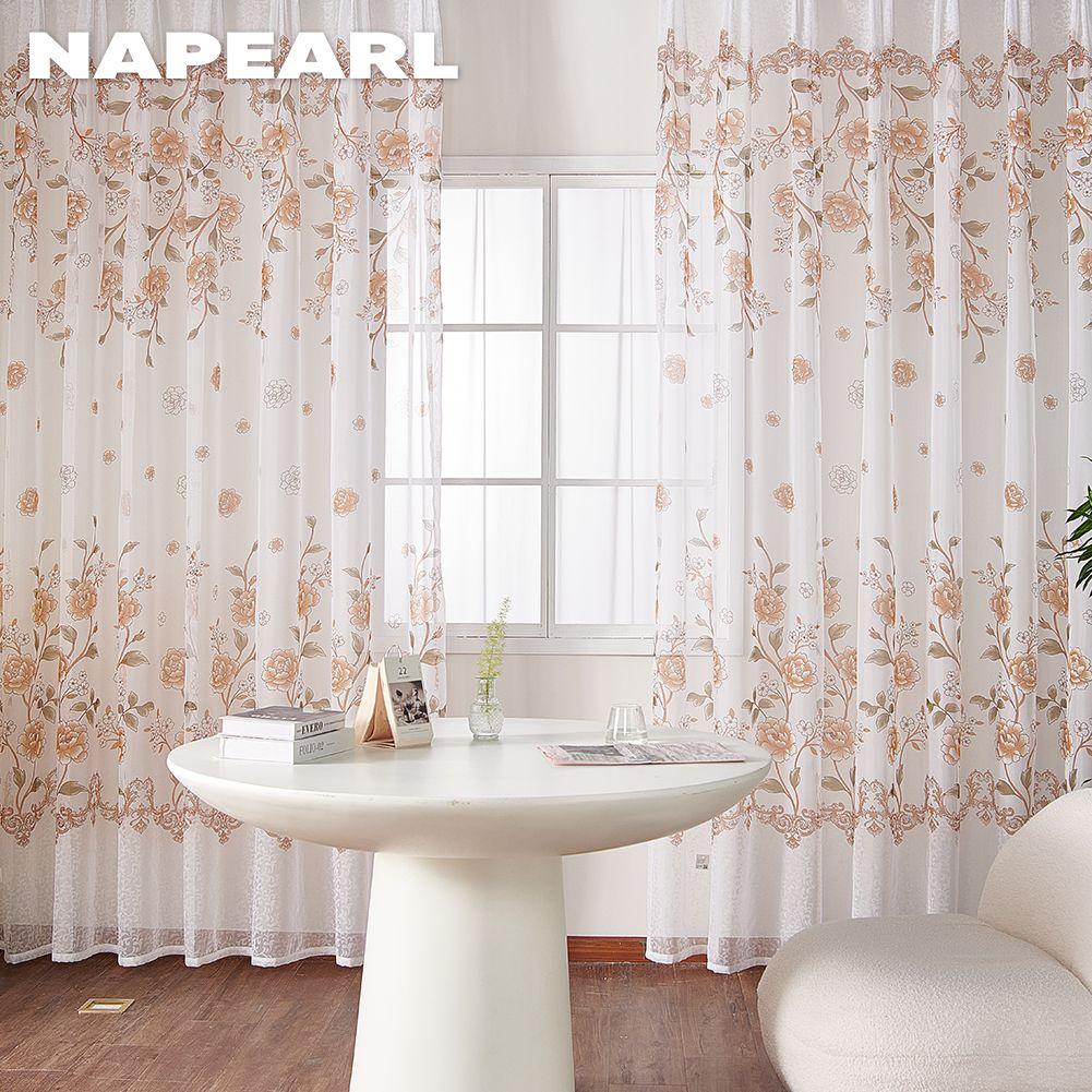 1 шт. NAPEARL, белые тюлевые шторы с принтом оранжевого цветка для спальни, оконные экраны, прозрачные панели для гостиной, кухни, домашний декор