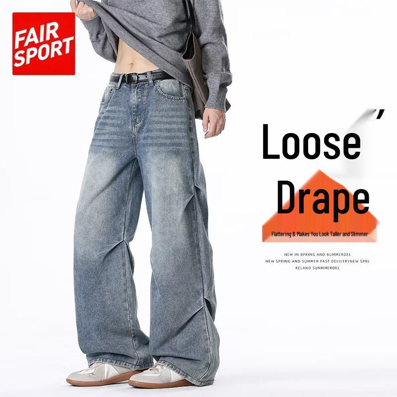 Джинсы мужские FAIR SPORT, стираные, свободные, прямого кроя