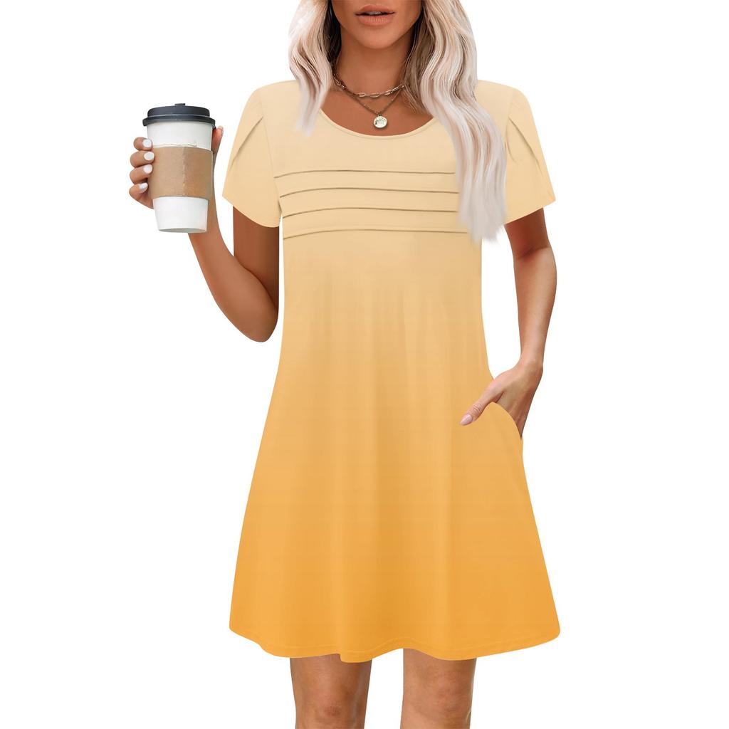 Женские летние повседневные лепестковые узкие полосатые плиссированные однотонные платья