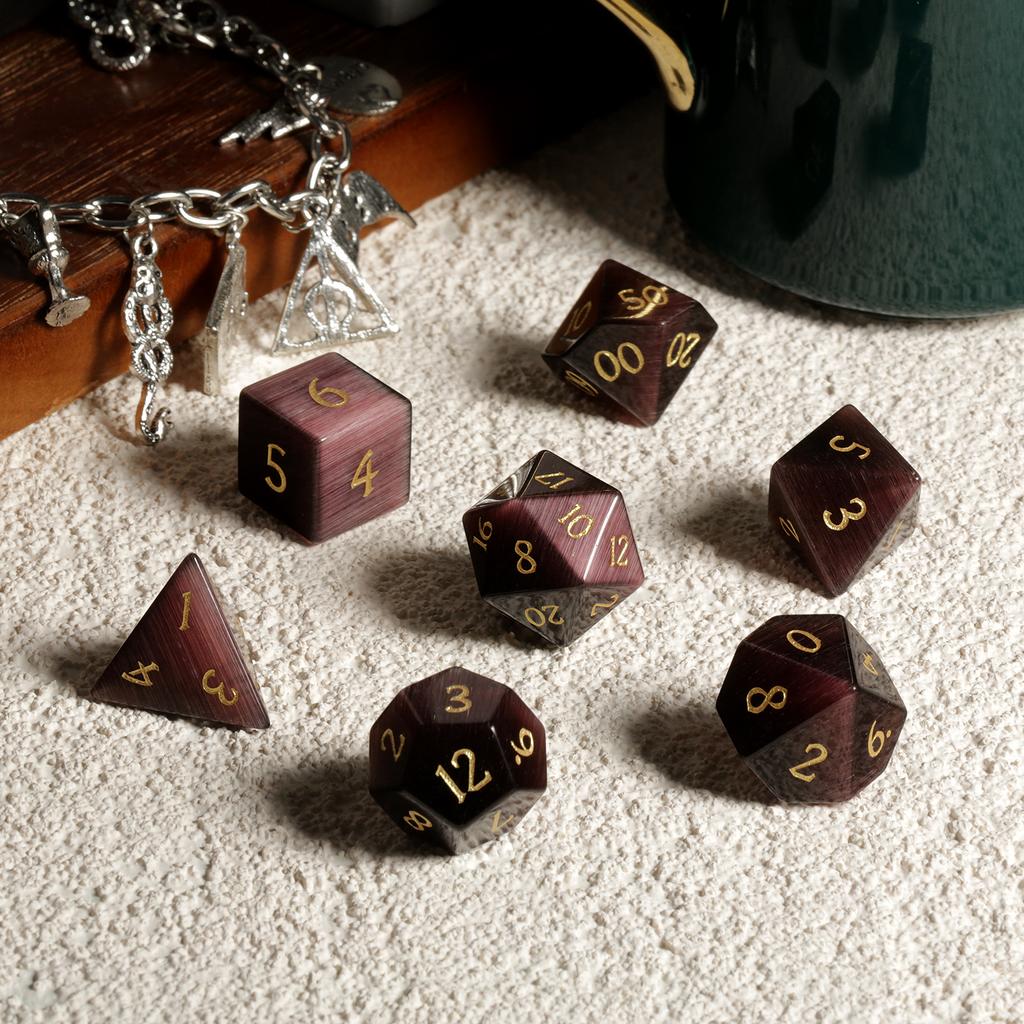 Opal Cat' Eye Rpg Dice Set of 7 Crystal Dice