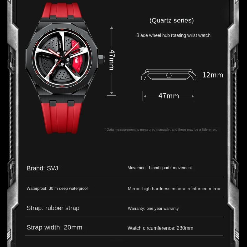 Мужские автомобильные колеса SVJ, модифицированные трехмерные полые вращающиеся кварцевые часы для спортивных автомобилей RS7