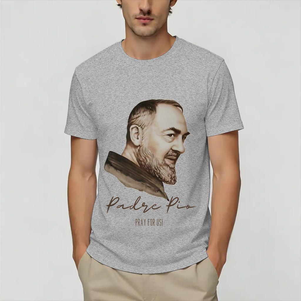 Padre Pio Unisex T Shirt Funny Tees Short Sleeve Round Neck TShirts Cotton Printed Tops