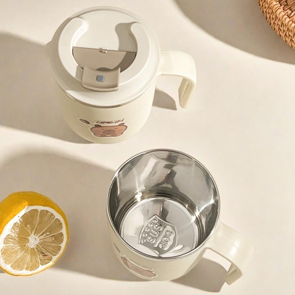 Переносная кружка для кофе Capybara с трубочкой и ручкой из нержавеющей стали 304, герметичная чашка для воды с двойными стенками, многоразовая чашка для питья