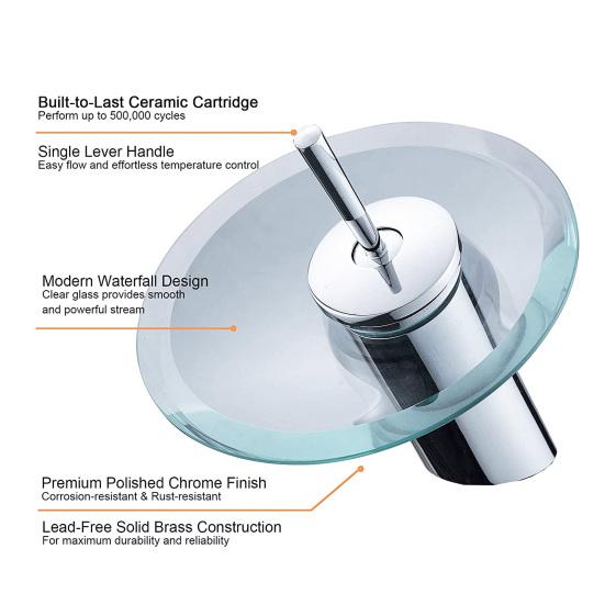 Водопадный смеситель для раковины в ванной комнате, 1 ручка, одинарное отверстие, стеклянный смеситель для раковины, переключатель воды