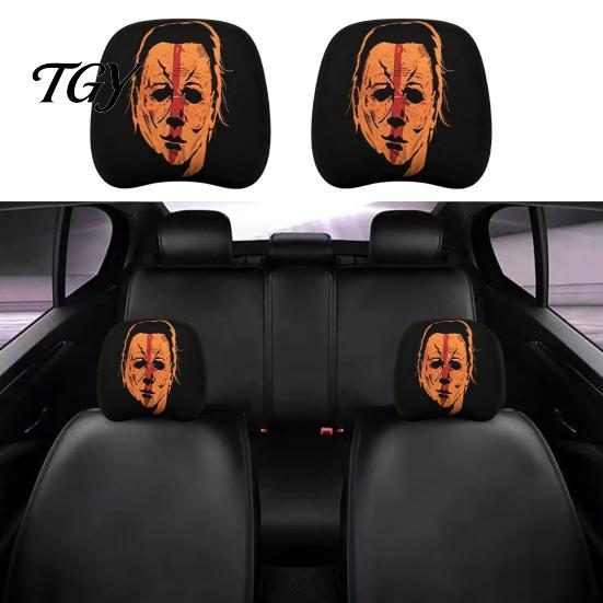 Breathable Car Interior Accessories 2Pcs Halloween Headrest Covers, Creepy Ghost Face Seat Universal Fit Protector, Auto Decor for SUV Truck