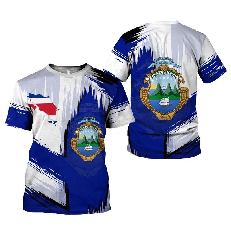 2024 New Costa Rica Flag Graphic 3D Print T-shirt Costa Rica National Emblem Men's Tops National Day Gifts Personalized Tee
