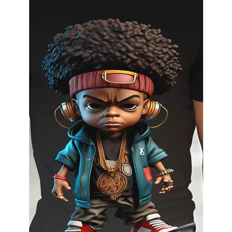 Plus Size Cartoon Character Graphic Tee - Vibrant All-Over Print, Casual Crew Neck, Short Sleeve Outdoor Sports Big & Tall Guys Fashion Essential