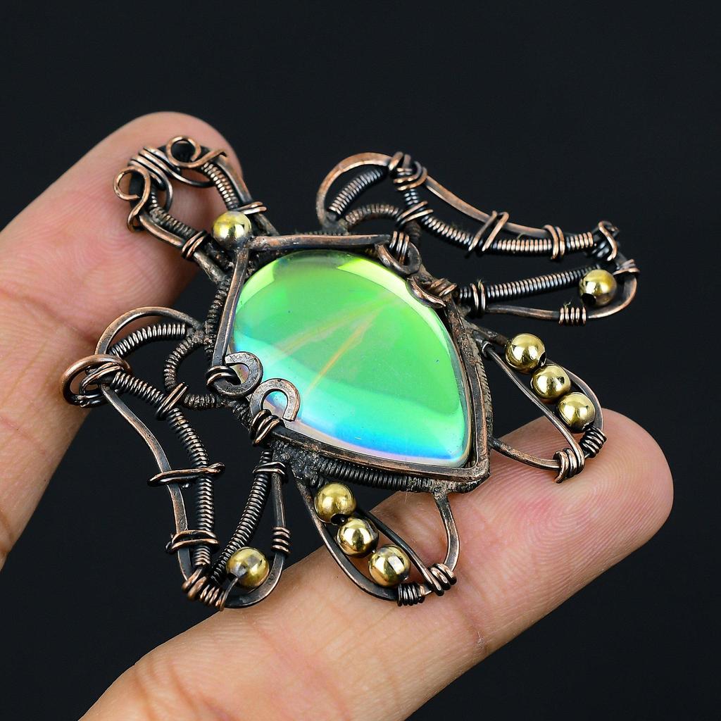 В форме черепахи молочный опал драгоценный камень медная проволока обертывание ручной работы кулон ювелирные изделия подарок для любви