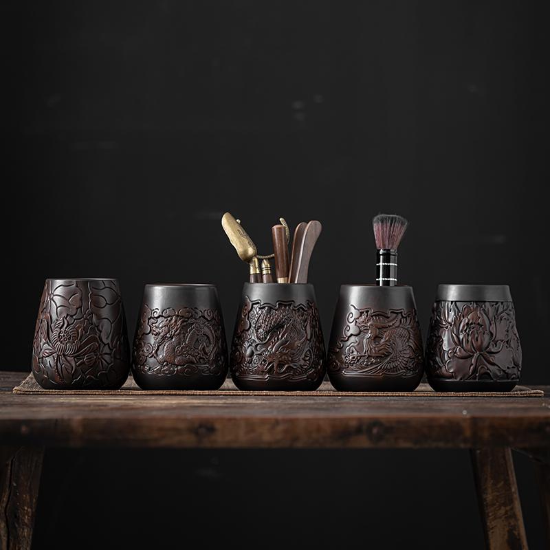 Высококачественная фиолетовая керамика для чайной церемонии Six Gentlemen Hand Carving Керамика Blackwood Solid Kung Fu Чайный сервиз Аксессуары