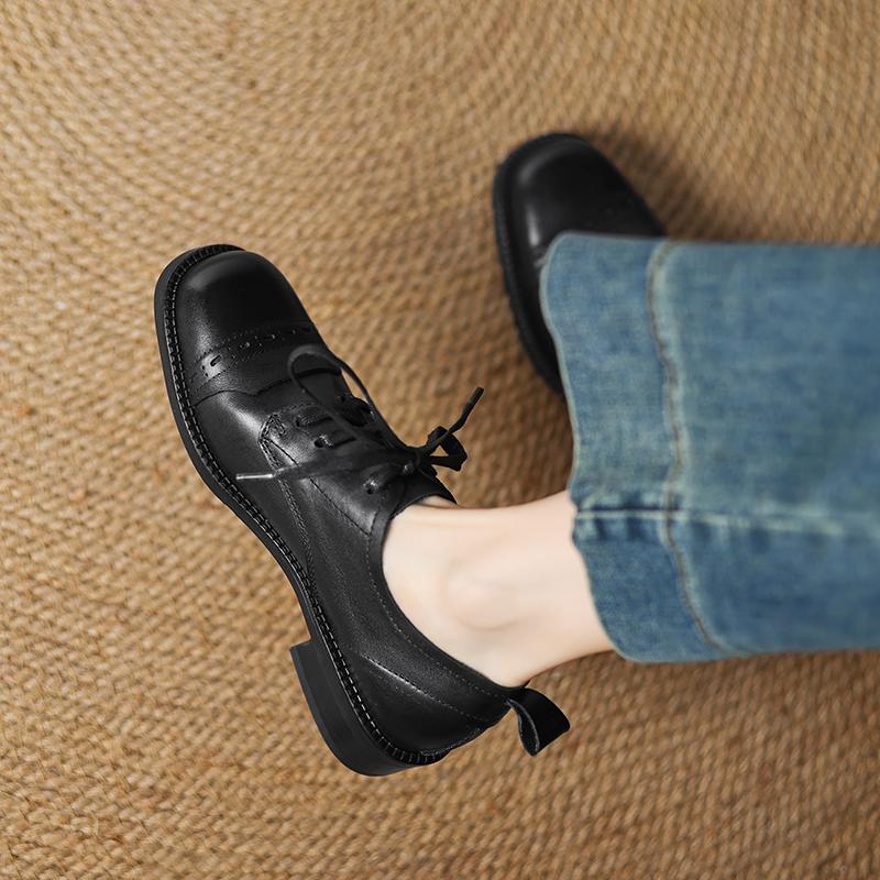 Модная женская обувь Оксфорды из натуральной кожи Весна 2025 Новая обувь на толстом каблуке Классическая винтажная офисная обувь на шнуровке Женские туфли-лодочки на высоком каблуке