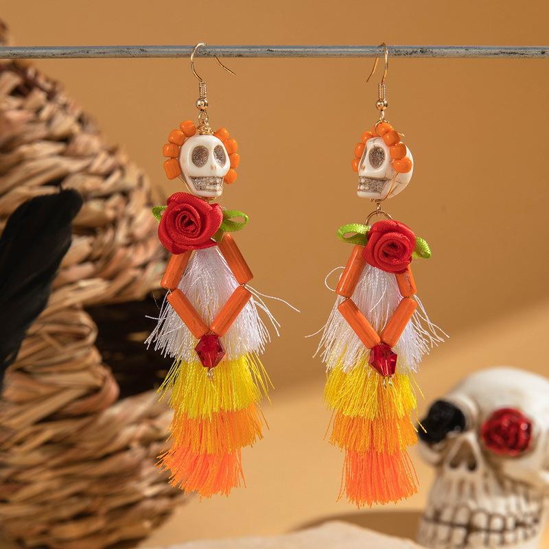 Punk Bohemian Earrings Gothic Gothic Skeleton Earrings Halloween Dangle Eardrop Punk Skull Tassel Drop For Fashion Events