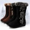 Winter Women Boots Casual Warm Fur Mid-Calf Boots Shoes Women Slip-On Round Toe Wedges Snow Boots Shoes Muje Plus
