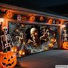1pc Extra Large Halloween Garage Door Decoration - Scary Skull Breaking Through the Wall with Glowing Eyes, Spider Webs