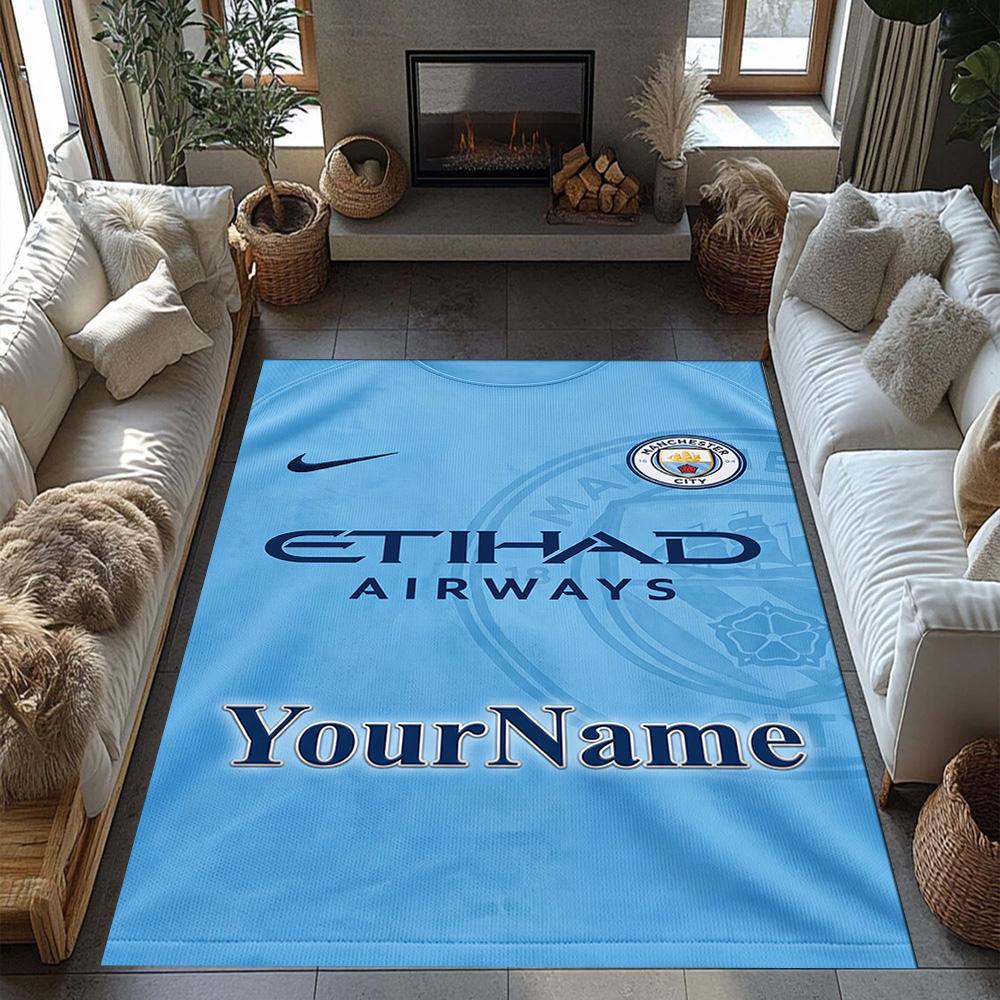 Manchester City Personalized Text Area Rug Suitable for Playrooms Outdoor Foyer Game Room Antislip Carpet Anime Office Decor