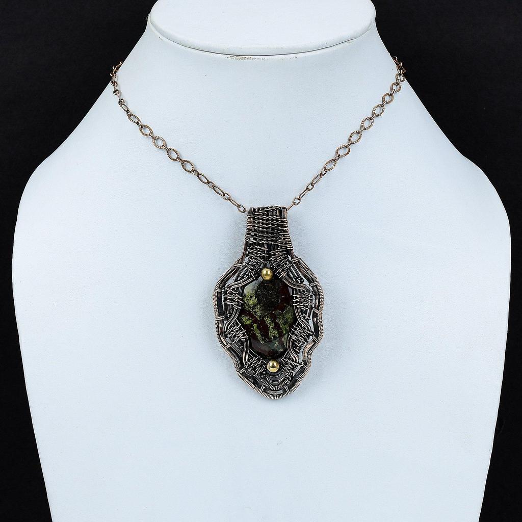 Dragon Bloodstone Pendant Copper Wire Wrapped Pendant Gemstone Copper Jewelry Handmade Brand New Pendant Dragon Bloodstone Jewelry For Gift