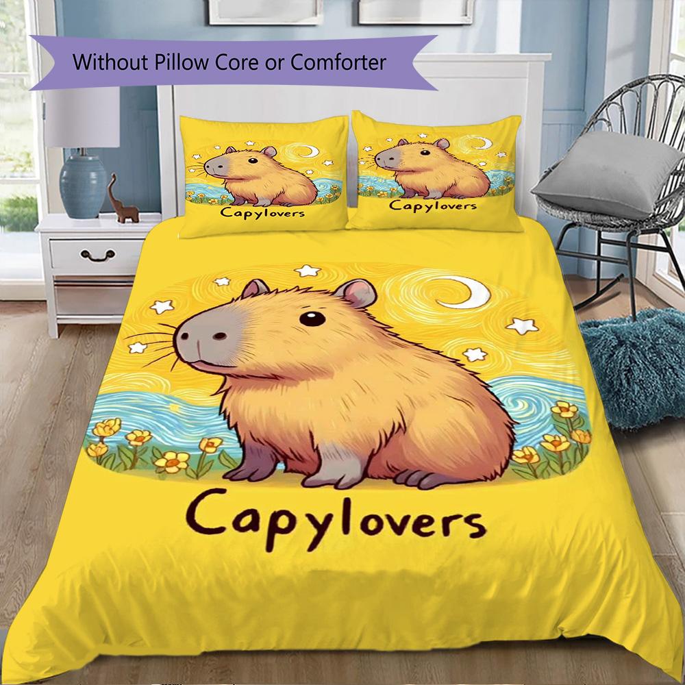 Anime capybara theme Pattern Bedding,Quilt Set Quilt Cover Pillowcase Home Birthday Gift (1*duvet cover+2*pillowcase,without core)XSJT0917537