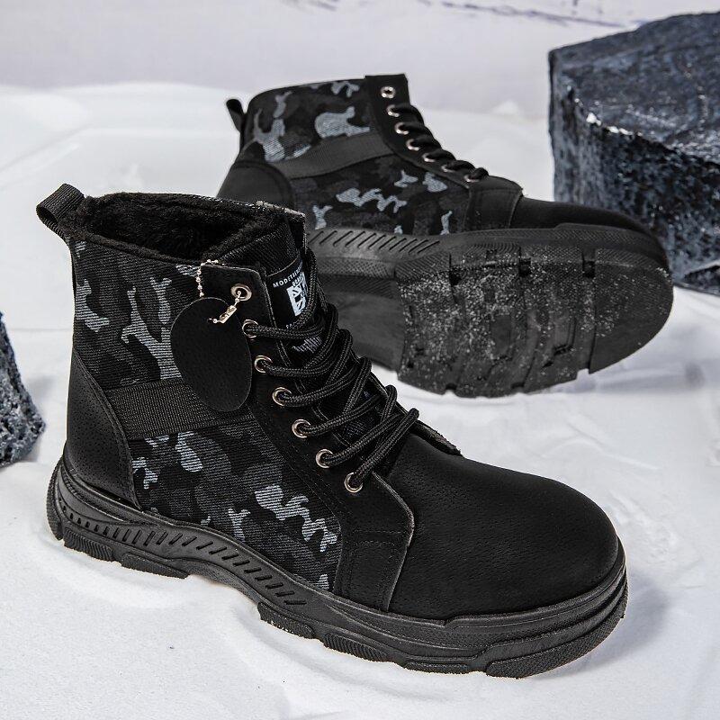 Мужская обувь зимняя хлопковая обувь с начесом утолщенная теплая нескользящая на толстой подошве ботинки Мартина износостойкая мужская камуфляжная обувь для активного отдыха и походов