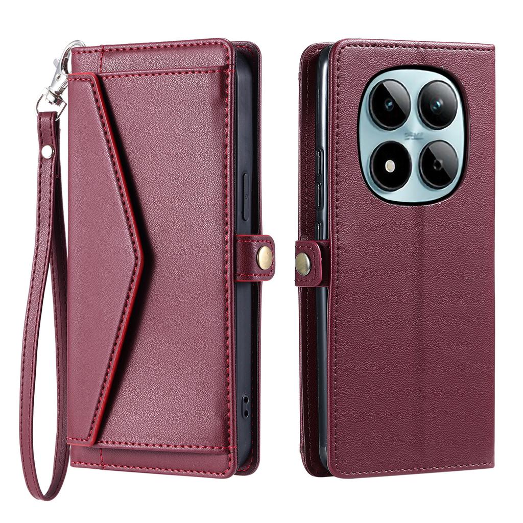 Для Xiaomi Redmi Note 15 Pro 4G (Глобальный) Кожаный чехол с ремешком на запястье, кошельком и подставкой для телефона