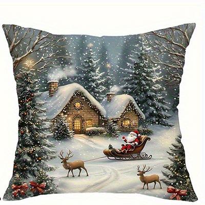 Домашний Декор Снежные Домики, Санта и Олени Рождественские Наволочки Узор Наволочки Для Подушки Подходящие Для Дивана Спальни Автомобиля
