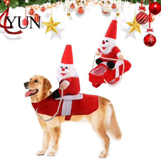 Funny Dog Outfit Santa Rider Costume, Christmas Outfit, Adjustable Closure, Festival Pet Soft Cotton Costume Apparel for Small to Medium Dogs, Holiday