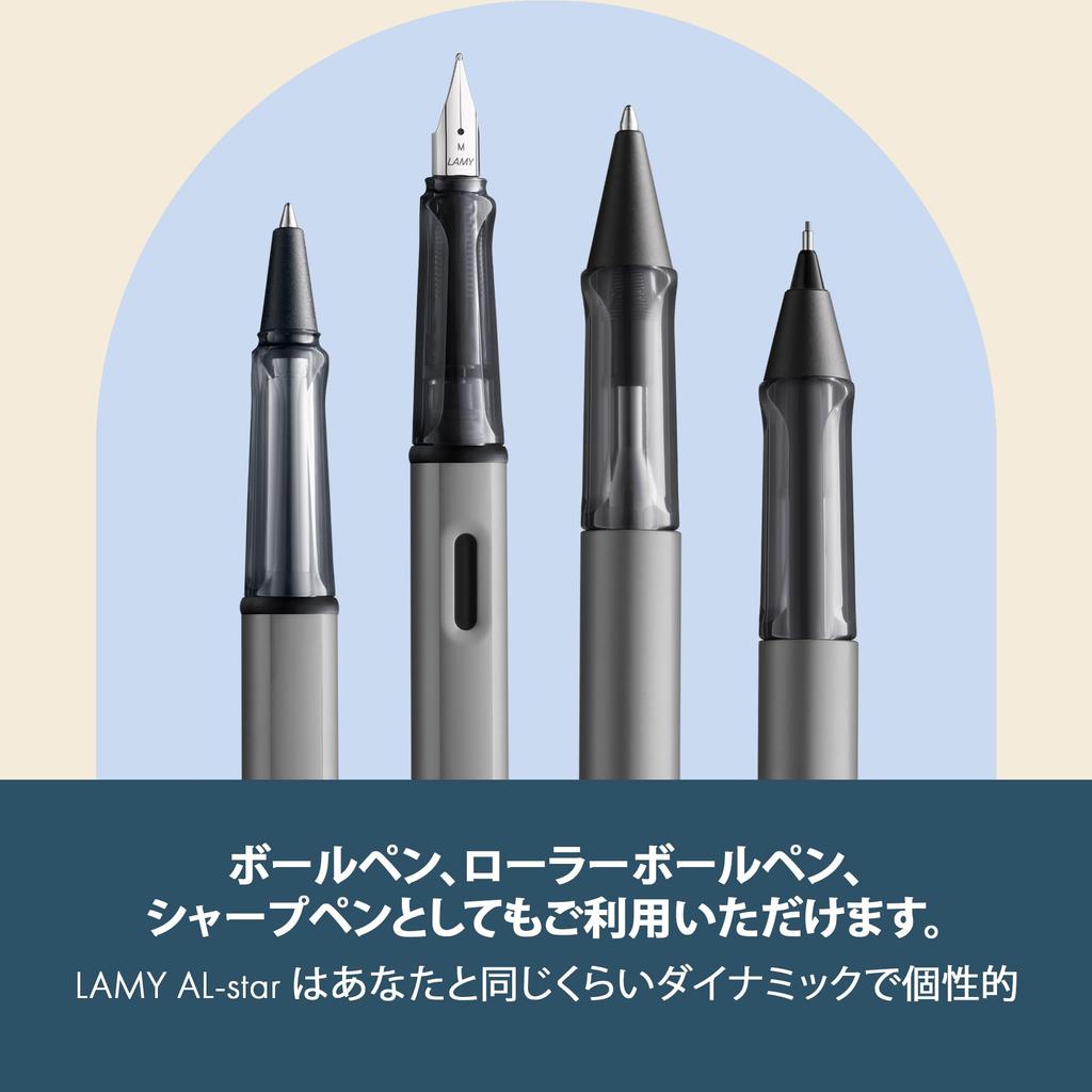 Lamy Graphite Fountain Pen Ergonomic Grip and Black Steel Nib Size F Lightweight Aluminum Body LAMY T 10 Blue Cartridge Included AL-star - - - -