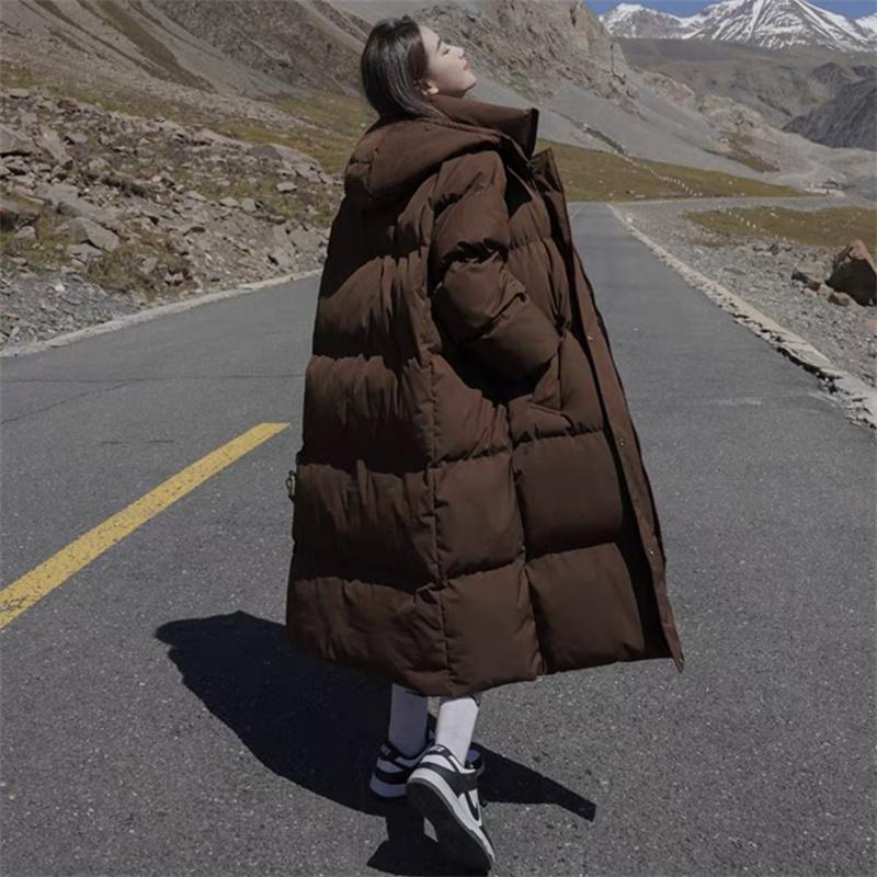 Женственное новое стильное зимнее длинное пальто с воротником-стойкой и капюшоном, горячая распродажа, теплая, уютная, с карманами, хлопковая подкладка, ветрозащитная, толстая стеганая куртка