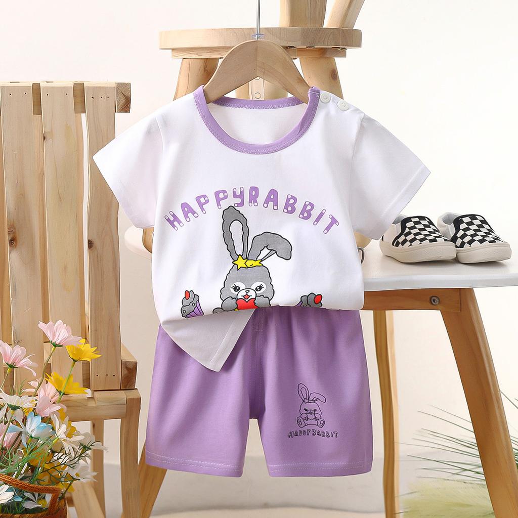 Children's Casual Short-sleeved Summer Cotton T-shirt Set for Boys and Girls