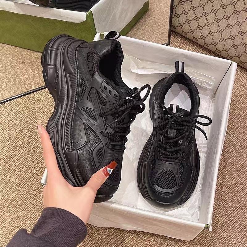 Сетчатые дышащие кроссовки «папины кроссовки» женские ins2025 новые летние универсальные увеличивающие рост на платформе белые кроссовки повседневная спортивная обувь