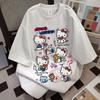 Летняя футболка Hello Kitty Оверсайз 2026 Высокое качество 100% Хлопок Коллаж из набросков Унисекс Ретро Повседневная Y2K