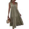 Women's Fashion Sleeveless Pleated Loose V-Neck Mid-Length Solid Colour Dresses