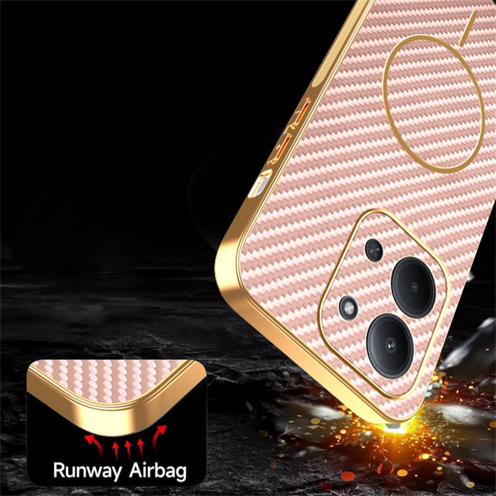 Для Xiaomi Redmi 15C 4G (Глобальный) (171 мм) Чехол для телефона Текстурированный под углеволокно Гальванизированная задняя крышка из ТПУ