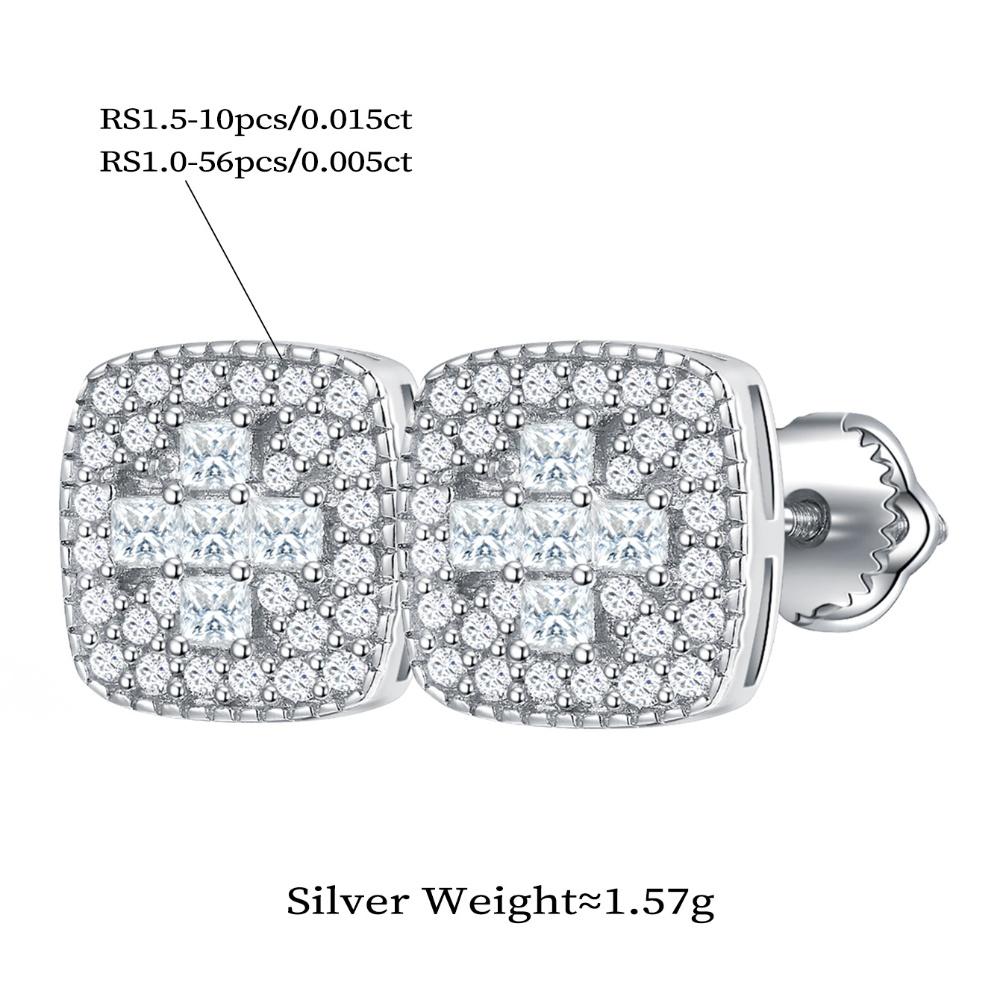 925 Sterling Silver Square Moissanite Earrings Silver 925 Unique Stud Earrings for Women