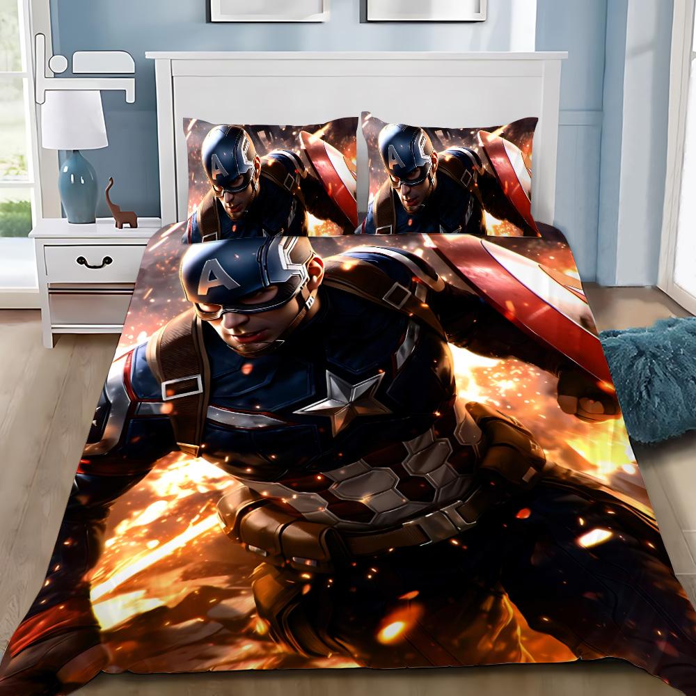 Hot Captain America Duvet Cover Pillowcase Superheroes Bedding Set Adult Boy Girl Bedroom Decoration Single Double Large Size