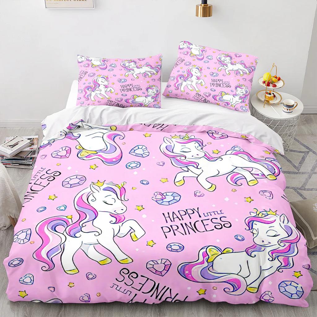 Unicorn Duvet Cover King Queen Cute White Cartoon Animal Bedding Set Children Boys Girl Western Fairy Tale Polyester Quilt Cover