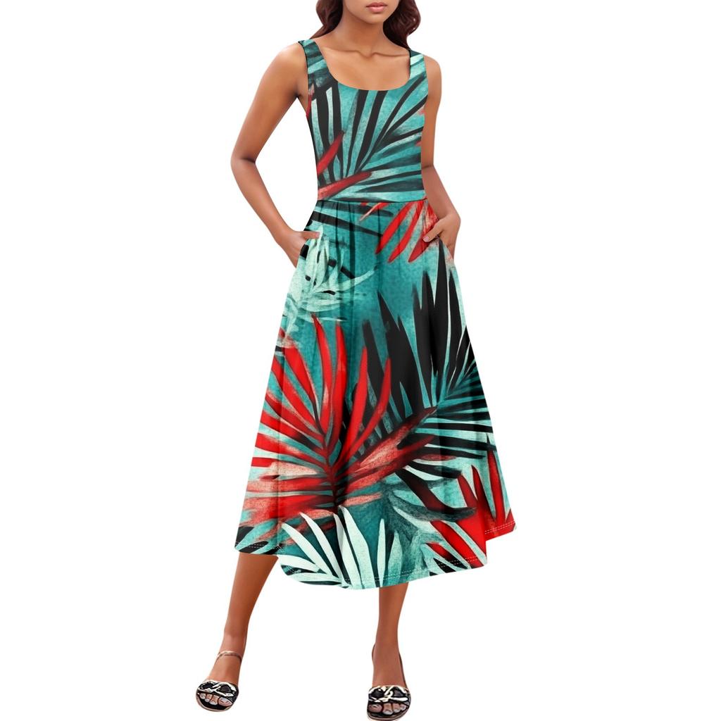 Women's  Summer Spring Casual Floral Sundress Sleeveless Beach Vacation Flowy Boho Tank Midi Dresses