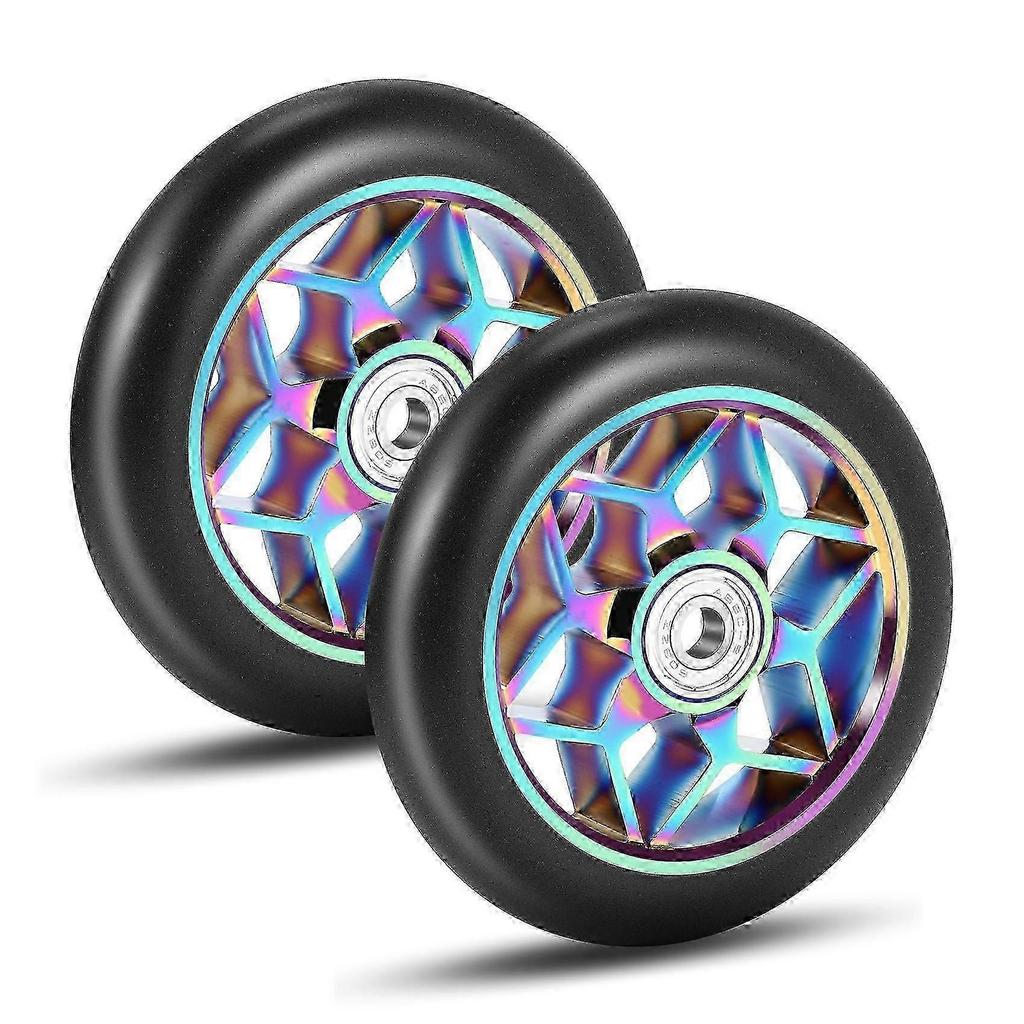 2 Pcs 110mm Scooter Wheels Pu Wheels Thick Stunt with Bearings(Black) Edition 0813