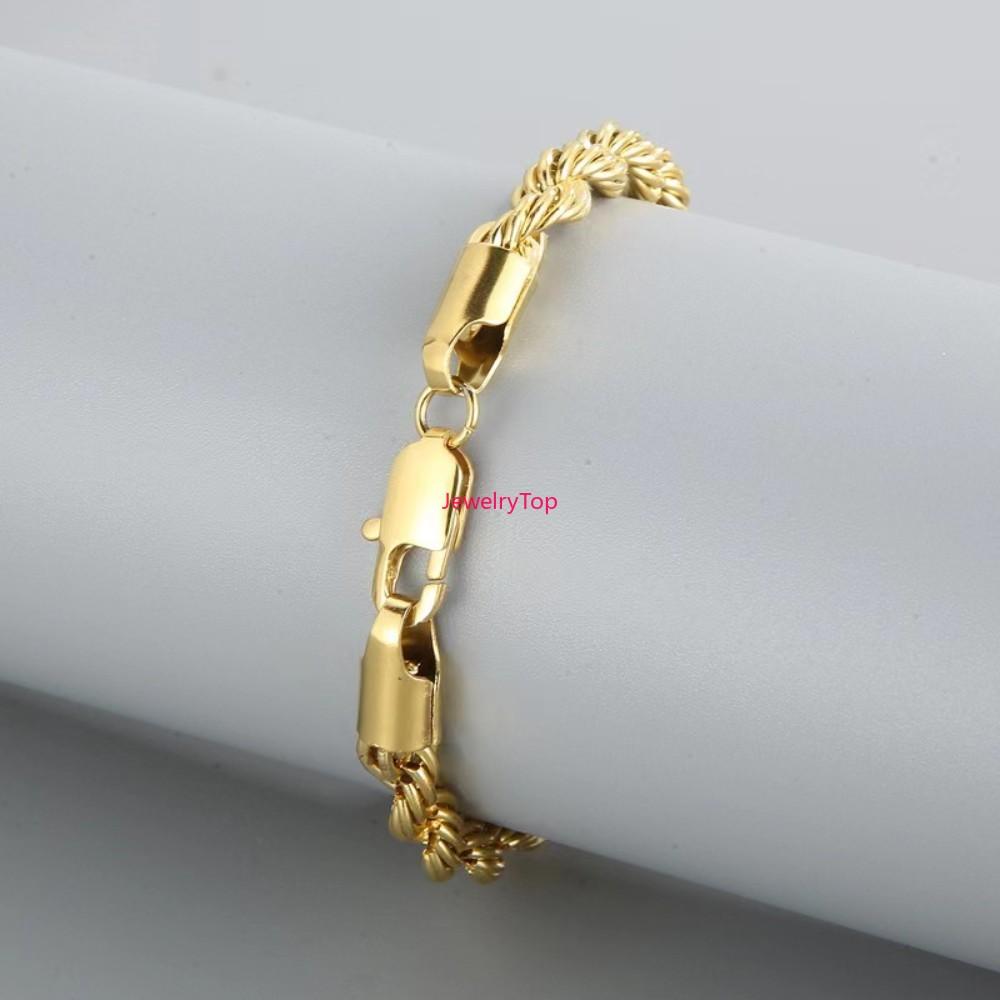 Sale Fine 18k Gold Sterling 4MM Chain Bracelets for Men Charm Women Lady Boy Wedding Party 20cm 8in