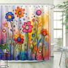 Floral Pattern Shower Curtain - Colorful Creative Design, Polyester Bathroom Decor,  12 Hooks