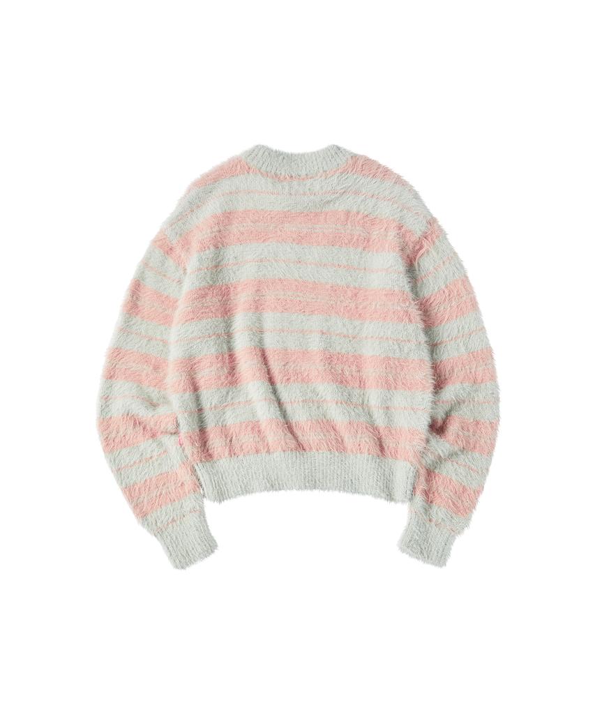 COMONINOZ W Hairy Stripe Pullover Sweater [Gray]